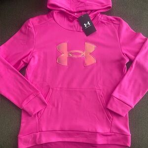 NWT Girl’s Under Armour Pullover Hoodie Size YLG ~ Pink with Iridescent Logo